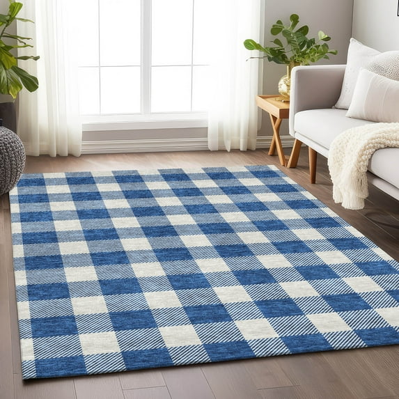 Addison Rugs Chantille Indoor/Outdoor Transitional Plaid Navy Washable Rectangle Rug, 2'6" x 3'10"
