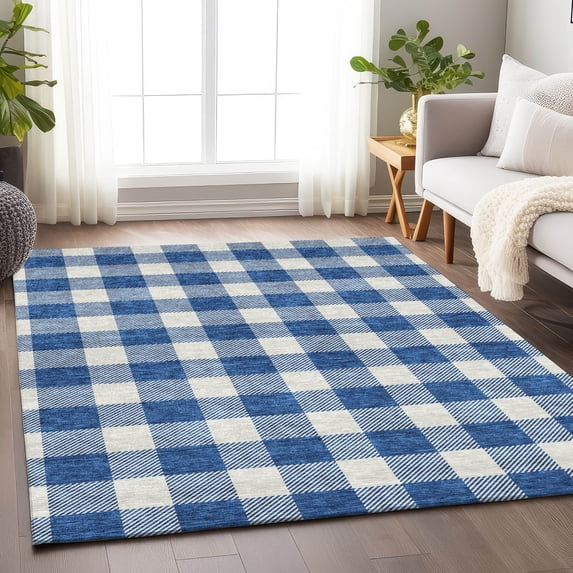 Addison Rugs Chantille Indoor/Outdoor Transitional Plaid Navy Washable Rectangle Rug, 3' x 5'