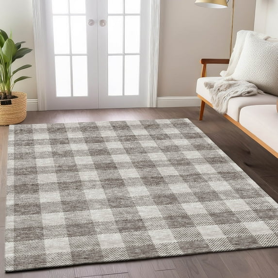 Addison Rugs Chantille Indoor/Outdoor Transitional Plaid Taupe Washable Rectangle Rug, 5' x 7'6"