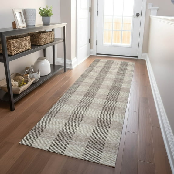 Addison Rugs Chantille Indoor/Outdoor Transitional Plaid Beige Washable Runner Rug, 2'3" x 7'6"