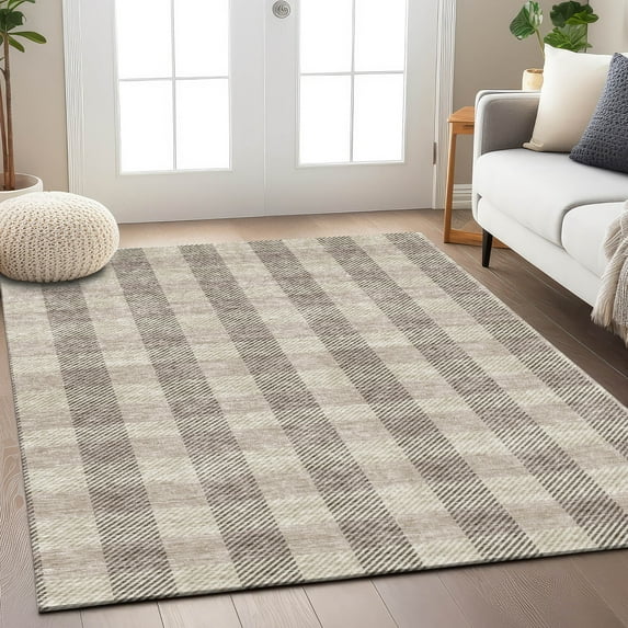 Addison Rugs Chantille Indoor/Outdoor Transitional Plaid Beige Washable Rectangle Rug, 5' x 7'6"