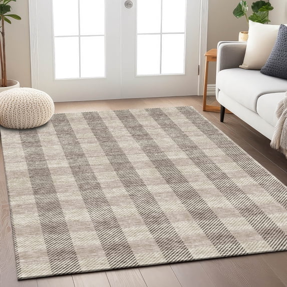 Addison Rugs Chantille Indoor/Outdoor Transitional Plaid Beige Washable Rectangle Rug, 8' x 10'