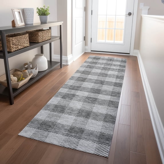 Addison Rugs Chantille Indoor/Outdoor Transitional Plaid Gray Washable Runner Rug, 2'3" x 7'6"