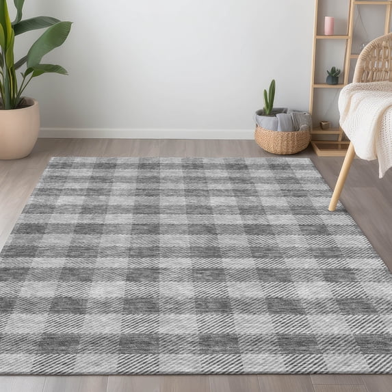 Addison Rugs Chantille Indoor/Outdoor Transitional Plaid Gray Washable Rectangle Rug, 8' x 10'