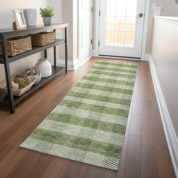 Addison Rugs Chantille Indoor/Outdoor Transitional Plaid Green Washable Runner Rug, 2'3" x 7'6"