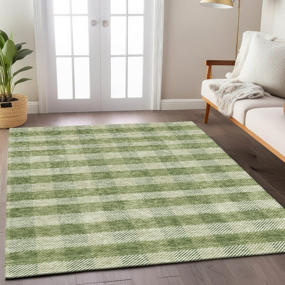 Addison Rugs Chantille Indoor/Outdoor Transitional Plaid Green Washable Rectangle Rug, 9' x 12'