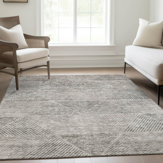 Addison Rugs Chantille Indoor/Outdoor Transitional Geometric Taupe Washable Rectangle Rug, 8' x 10'