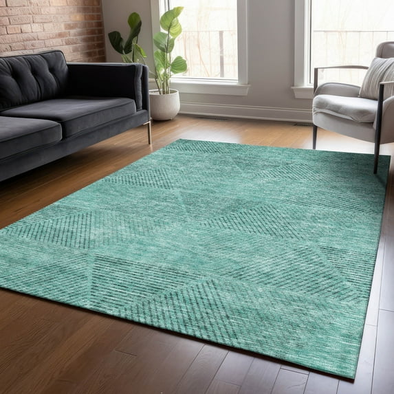 Addison Rugs Chantille Indoor/Outdoor Transitional Geometric Teal Washable Rectangle Rug, 8' x 10'