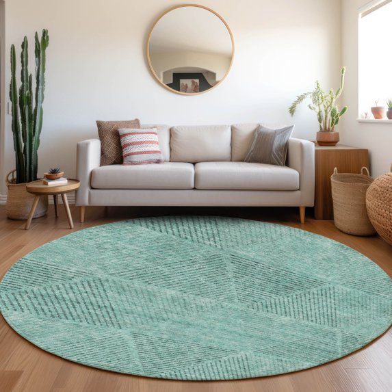 Addison Rugs Chantille Indoor/Outdoor Transitional Geometric Teal Washable Round Rug, 8' x 8'