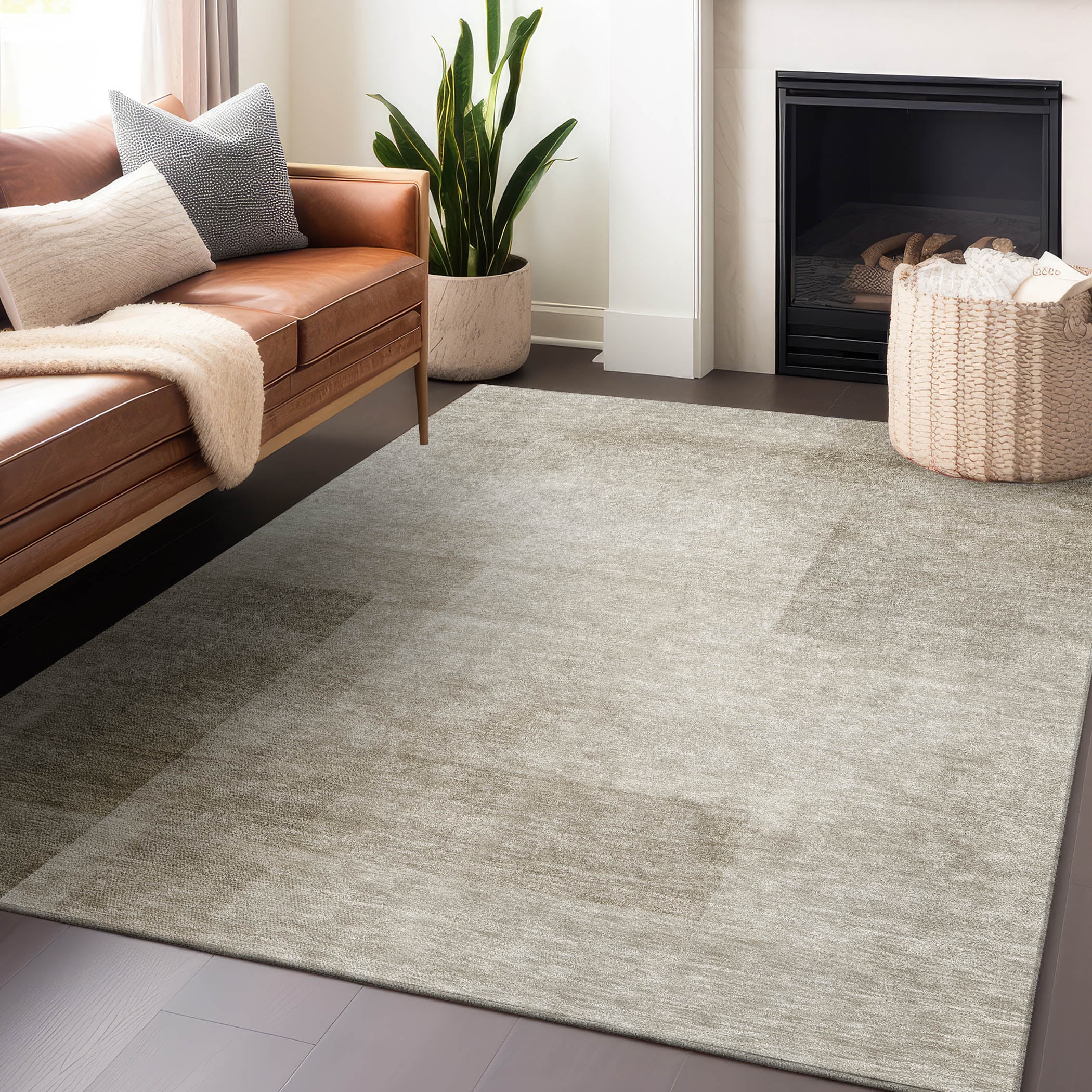 Khaki Rectangular Washable Synthetic Indoor/Outdoor Rug