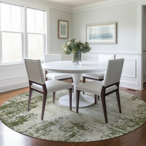 Addison Rugs Chantille Indoor/Outdoor Transitional Abstract Olive Washable Round Rug, 8' x 8'