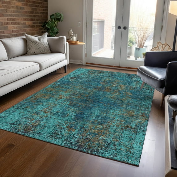 Addison Rugs Chantille Indoor/Outdoor Transitional Abstract Teal Washable Rectangle Rug, 10' x 14'