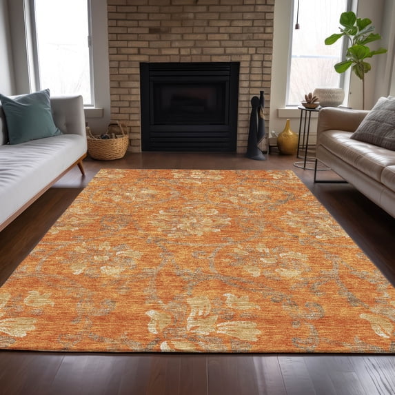 Addison Rugs Chantille Indoor/Outdoor Traditional Floral Orange Washable Rectangle Rug, 3' x 5'
