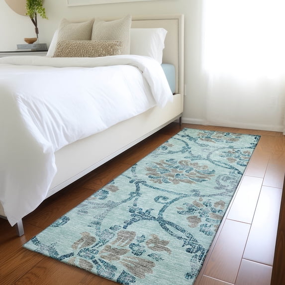 Addison Rugs Chantille Indoor/Outdoor Traditional Floral Teal Washable Runner Rug, 2'3" x 7'6"