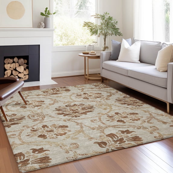 Addison Rugs Chantille Indoor/Outdoor Traditional Floral Terracotta Washable Rectangle Rug, 8' x 10'