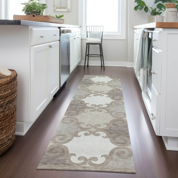 Addison Rugs Chantille Indoor/Outdoor Transitional Scrolls Taupe Washable Runner Rug, 2'3" x 7'6"