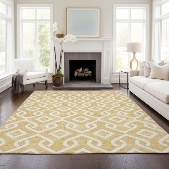 Addison Rugs Chantille Indoor/Outdoor Transitional Geometric Gold Washable Rectangle Rug, 3' x 5'