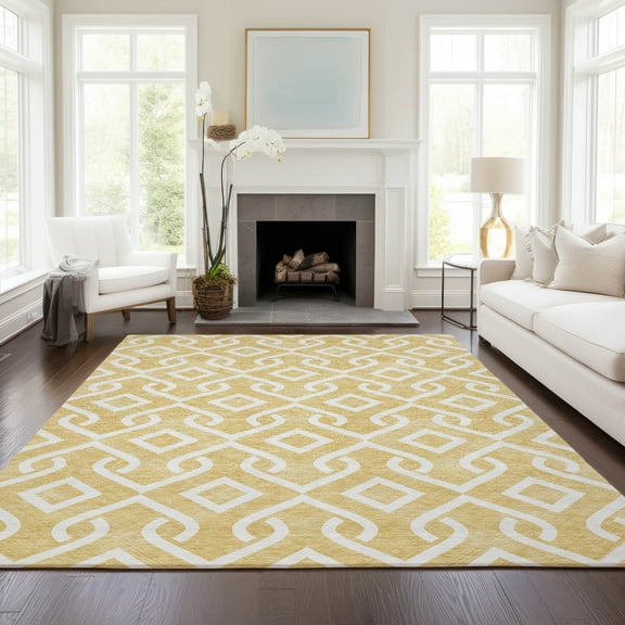 Addison Rugs Chantille Indoor/Outdoor Transitional Geometric Gold Washable Rectangle Rug, 5' x 7'6"