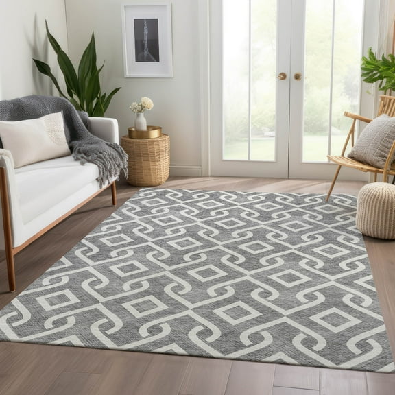 Addison Rugs Chantille Indoor/Outdoor Transitional Geometric Gray Washable Rectangle Rug, 3' x 5'