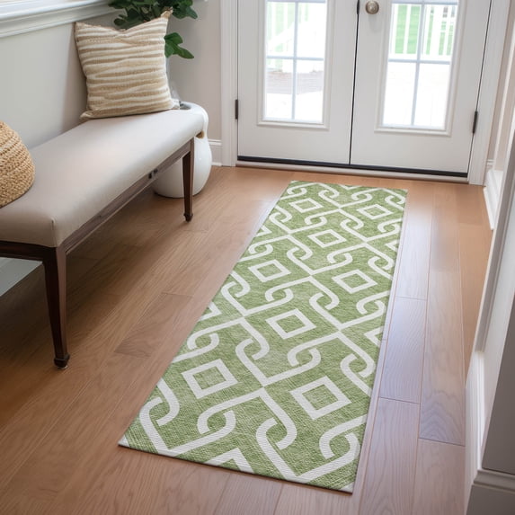 Addison Rugs Chantille Indoor/Outdoor Transitional Geometric Green Washable Runner Rug, 2'3" x 7'6"