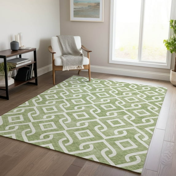 Addison Rugs Chantille Indoor/Outdoor Transitional Geometric Green Washable Rectangle Rug, 8' x 10'