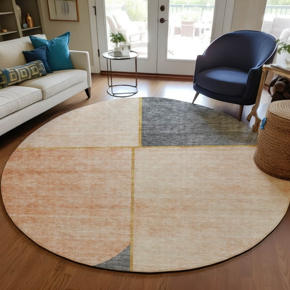 Addison Rugs Chantille Indoor/Outdoor Transitional Art Deco Coral Washable Round Rug, 8' x 8'