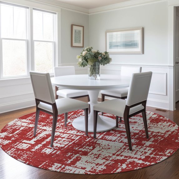 Addison Rugs Chantille Indoor/Outdoor Transitional Modern Red Washable Round Rug, 8' x 8'