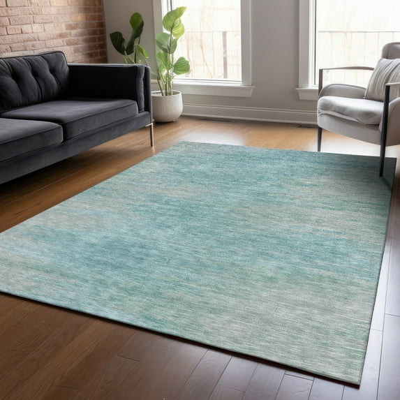 Addison Rugs Chantille Indoor/Outdoor Transitional Lines Aqua Washable Rectangle Rug, 5' x 7'6"