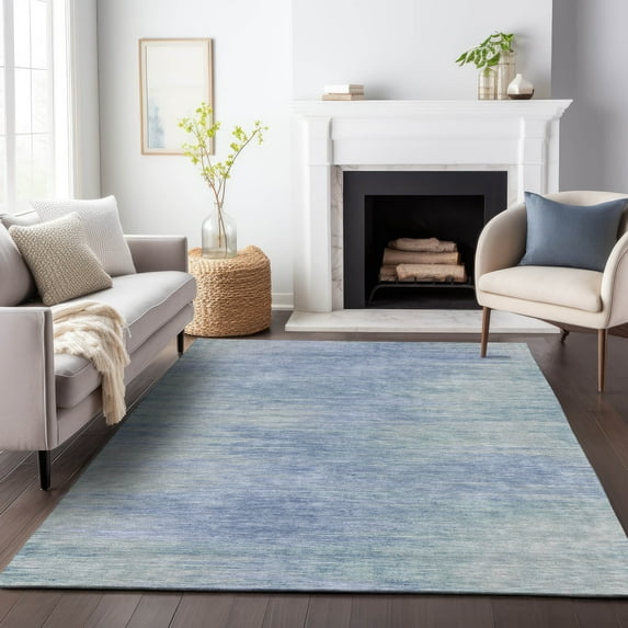 Addison Rugs Chantille Indoor/Outdoor Transitional Lines Denim Washable Rectangle Rug, 5' x 7'6"