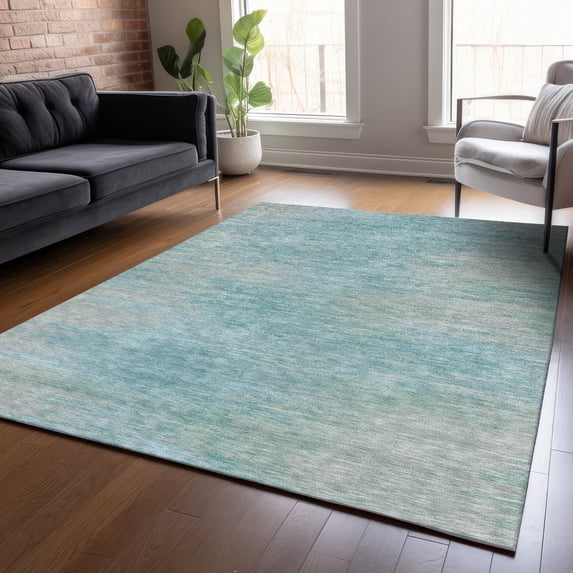 Addison Rugs Chantille Indoor/Outdoor Transitional Lines Aqua Washable Rectangle Rug, 8' x 10'