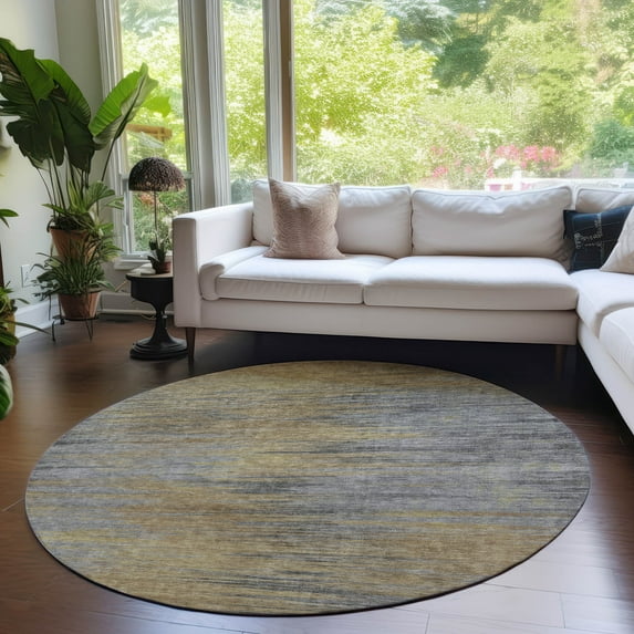 Addison Rugs Chantille Indoor/Outdoor Transitional Lines Brown Washable Round Rug, 8' x 8'