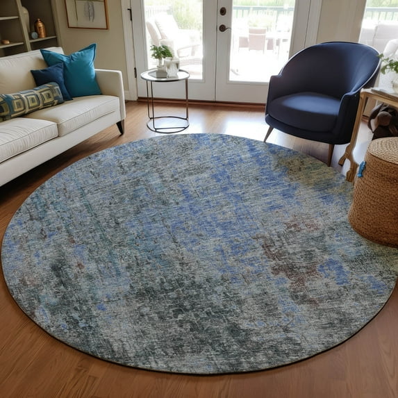 Addison Rugs Chantille Indoor/Outdoor Transitional Abstract Gray Washable Round Rug, 8' x 8'
