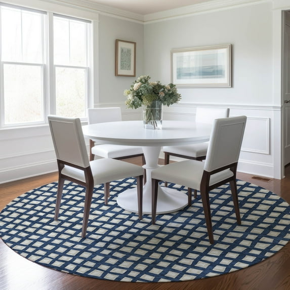 Addison Rugs Chantille Indoor/Outdoor Transitional Geometric Blue Washable Round Rug, 8' x 8'