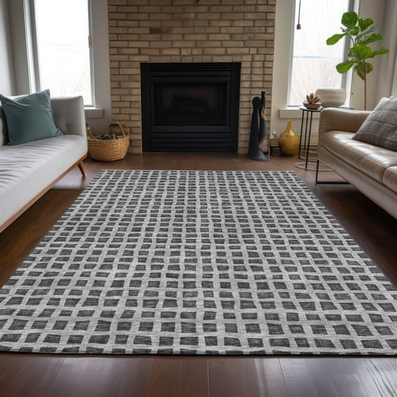 Addison Rugs Chantille Indoor/Outdoor Transitional Geometric Graphite Washable Rectangle Rug, 8' x 10'