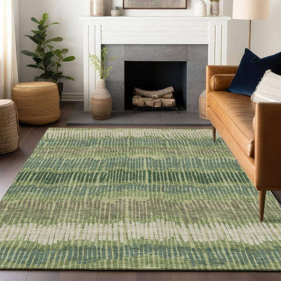 Addison Rugs Chantille Indoor/Outdoor Transitional Stripes Green Washable Rectangle Rug, 5' x 7'6"