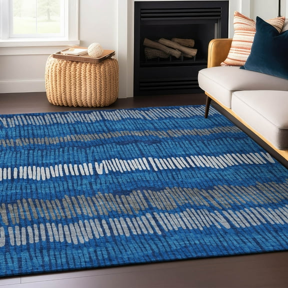 Addison Rugs Chantille Indoor/Outdoor Transitional Stripes Navy Washable Rectangle Rug, 3' x 5'