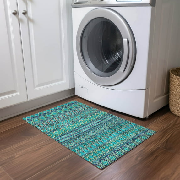Addison Rugs Chantille Indoor/Outdoor Transitional Bohemian Teal Washable Rectangle Rug, 1'8" x 2'6"