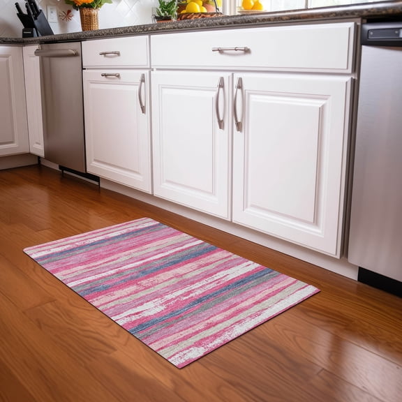 Addison Rugs Chantille Indoor/Outdoor Transitional Stripes Pink Washable Rectangle Rug, 1'8" x 2'6"