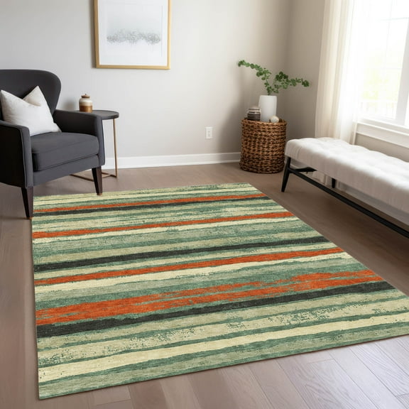 Addison Rugs Chantille Indoor/Outdoor Transitional Stripes Sage Washable Rectangle Rug, 10' x 14'