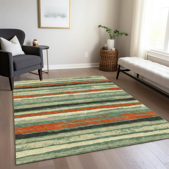 Addison Rugs Chantille Indoor/Outdoor Transitional Stripes Sage Washable Rectangle Rug, 8' x 10'