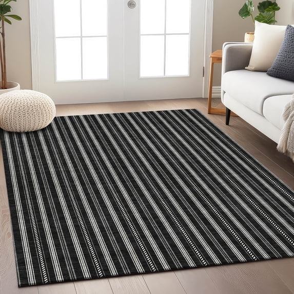 Addison Rugs Chantille Indoor/Outdoor Transitional Stripes Black Washable Rectangle Rug, 2'6" x 3'10"
