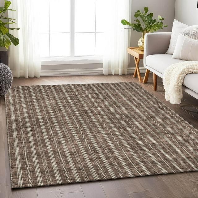 Addison Rugs Chantille Indoor/Outdoor Transitional Stripes Brown Washable Rectangle Rug, 2'6" x 3'10"