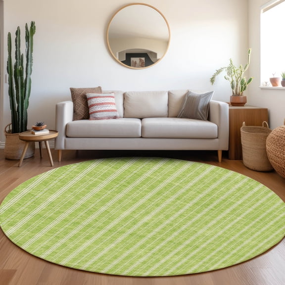 Addison Rugs Chantille Indoor/Outdoor Transitional Stripes Lime Washable Round Rug, 8' x 8'