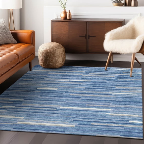 Addison Rugs Chantille Indoor/Outdoor Transitional Stripes Sky Washable Rectangle Rug, 9' x 12'