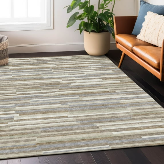 Addison Rugs Chantille Indoor/Outdoor Transitional Stripes Taupe Washable Rectangle Rug, 5' x 7'6"