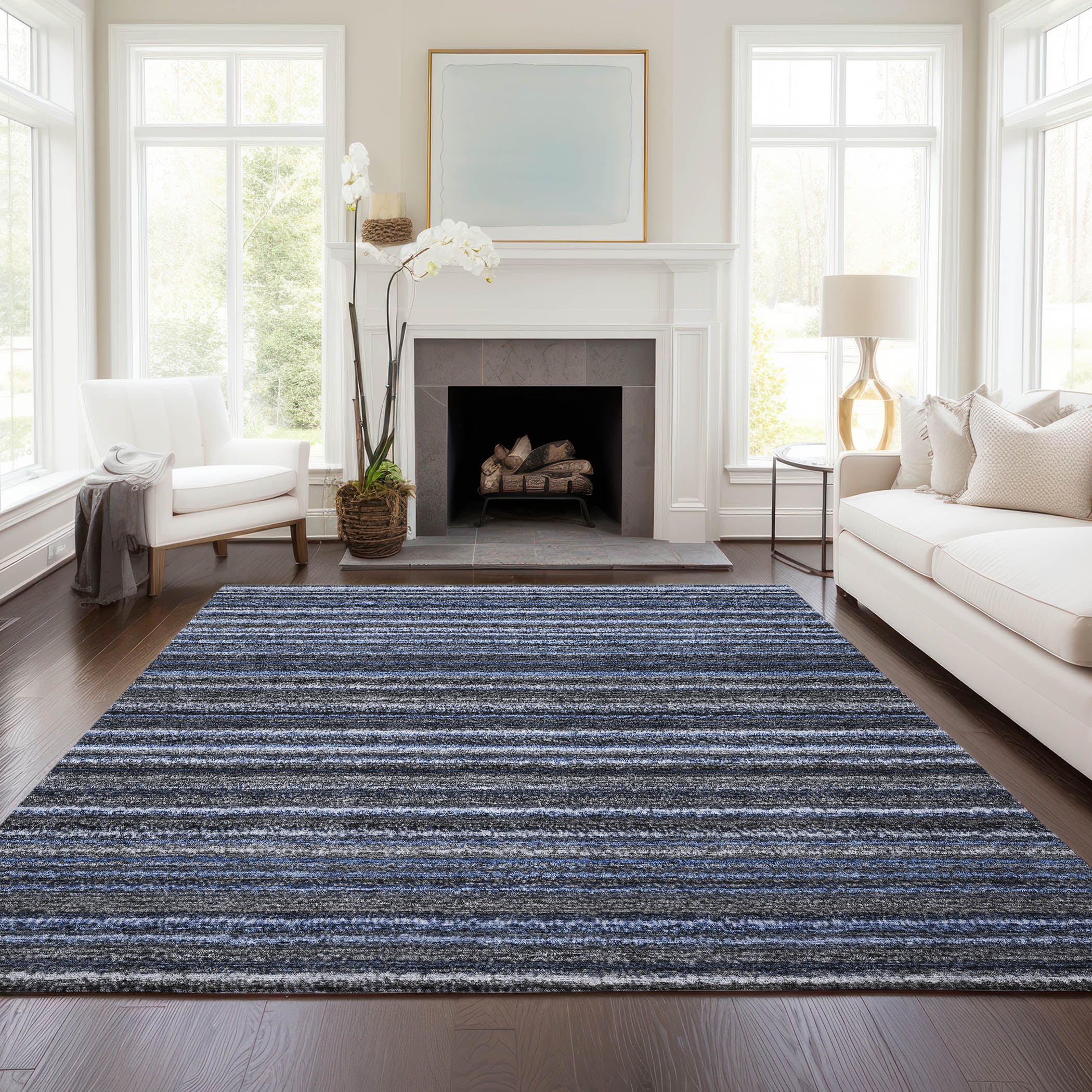 Addison Rugs Chantille Indoor/Outdoor Transitional Stripes Blue Washable Rectangle Rug, 2'6" x 3'10"