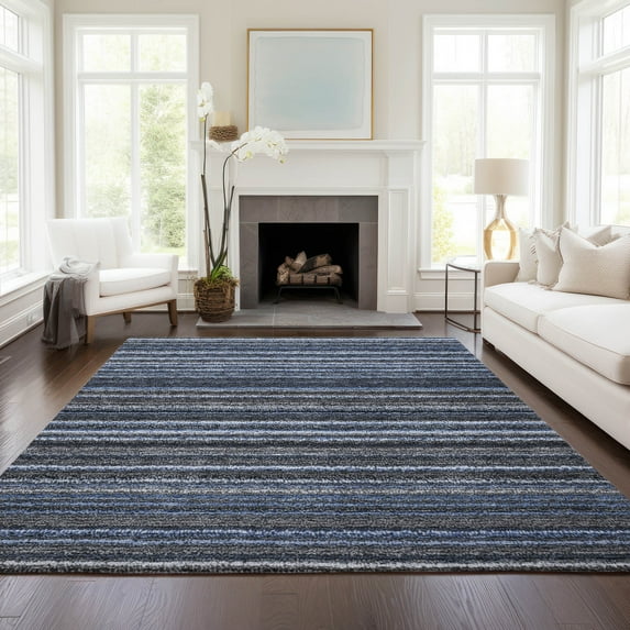 Addison Rugs Chantille Indoor/Outdoor Transitional Stripes Blue Washable Rectangle Rug, 5' x 7'6"