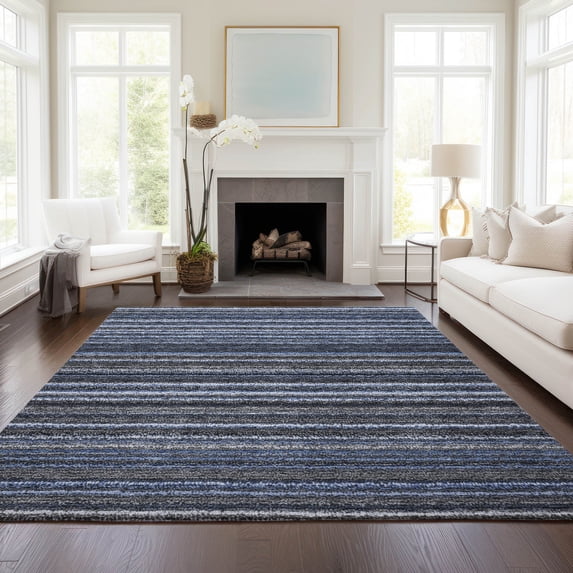Addison Rugs Chantille Indoor/Outdoor Transitional Stripes Blue Washable Rectangle Rug, 8' x 10'