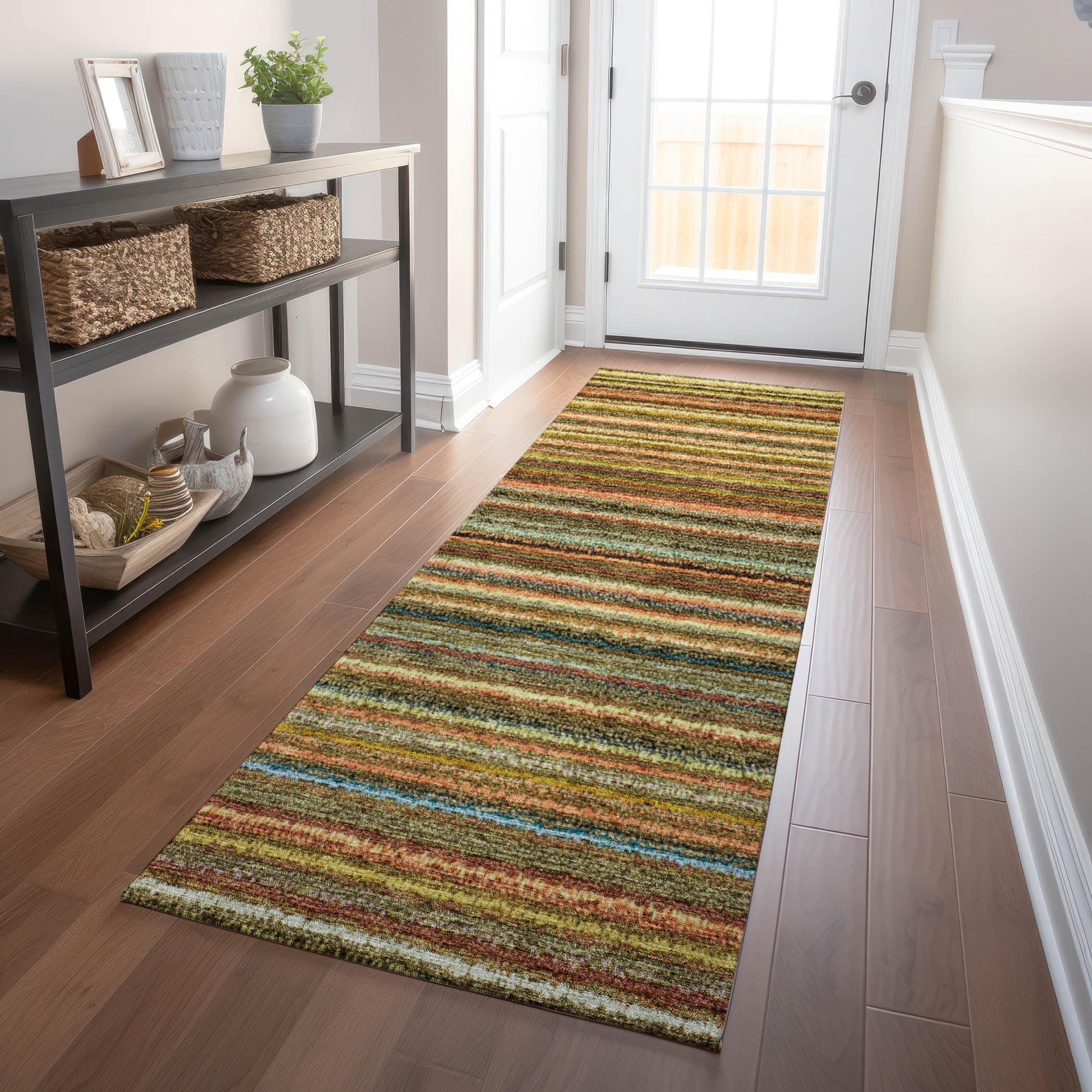 Addison Rugs Chantille Indoor/Outdoor Transitional Stripes Coral Washable Runner Rug, 2'3" x 7'6"