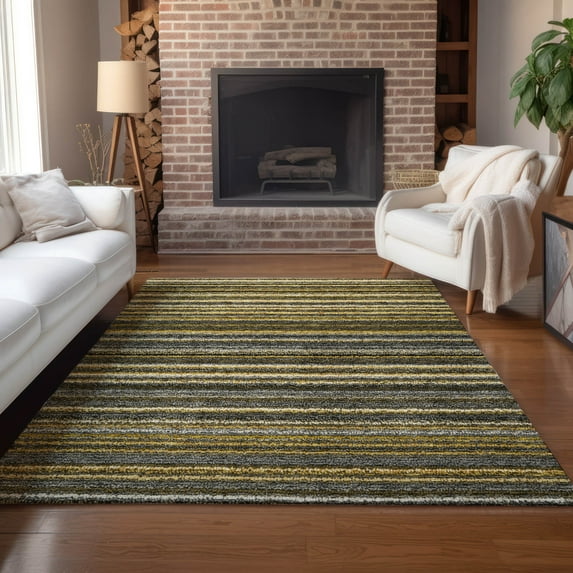 Addison Rugs Chantille Indoor/Outdoor Transitional Stripes Gold Washable Rectangle Rug, 5' x 7'6"